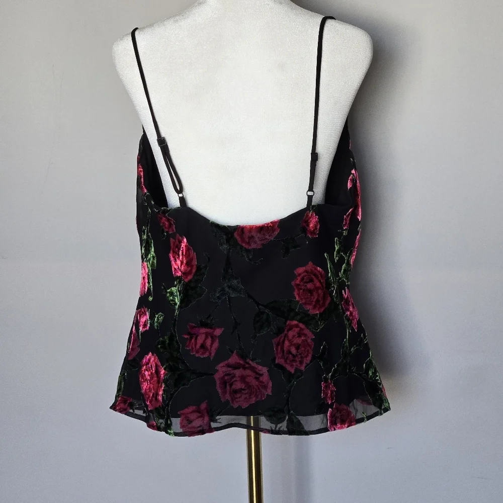 Revolve NBD Harmony Cami Top in 90s Rose Velvet Burnout with Pink Roses Size M - Picture 10 of 11